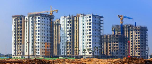 Skyline of new high-rise buildings under construction in India