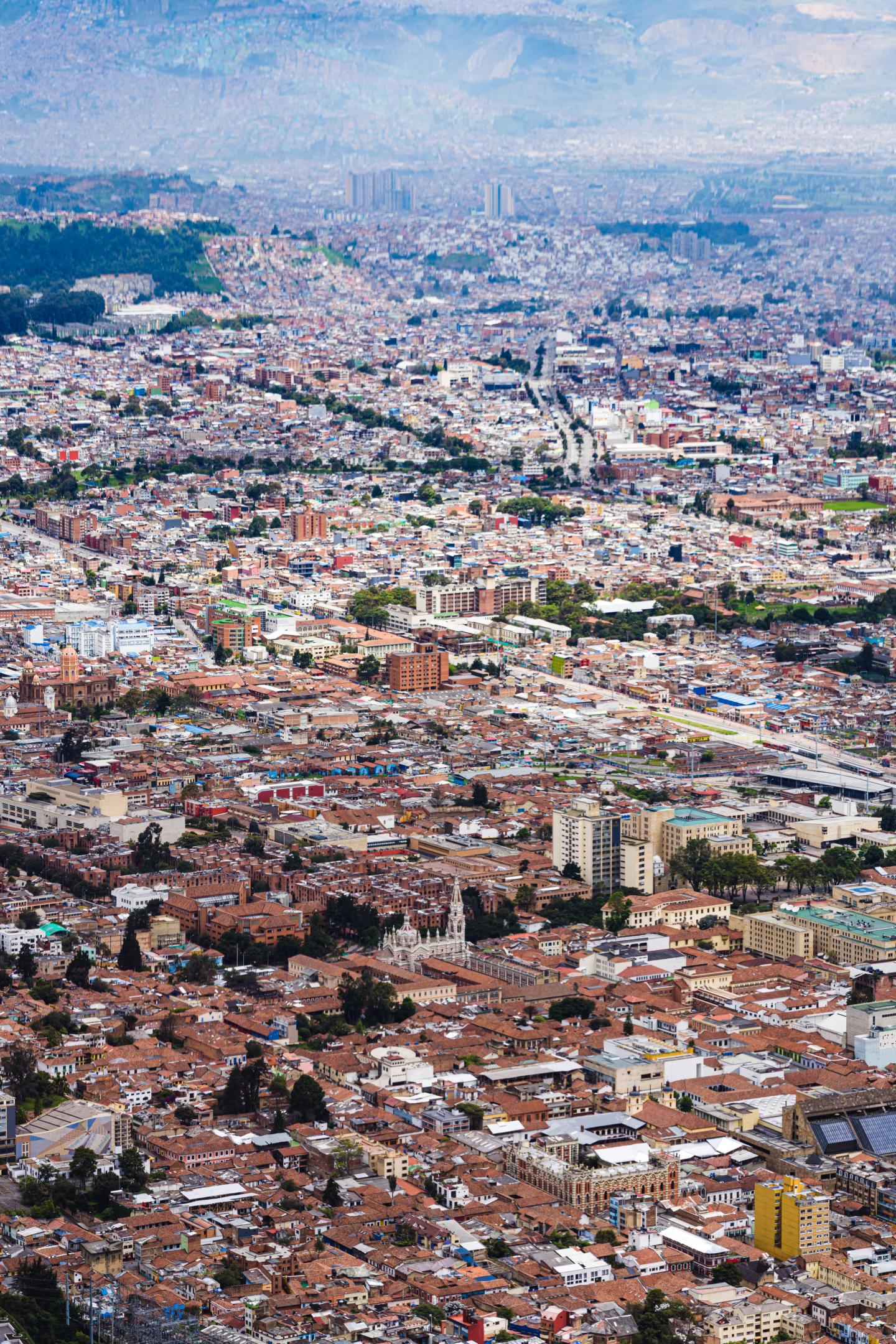 View of Bogota city and skyline from Montserrate Mountain