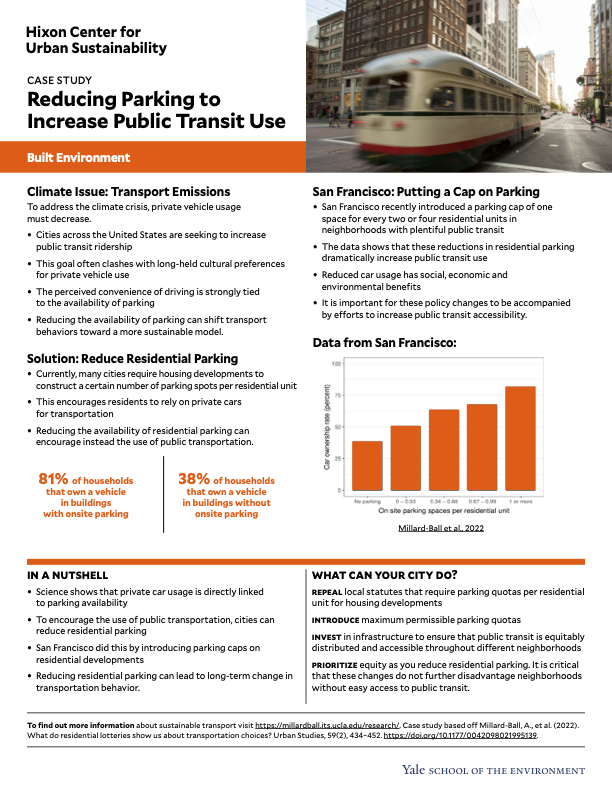Case study one pager of reducing parking to increase public transit use in San Francisco