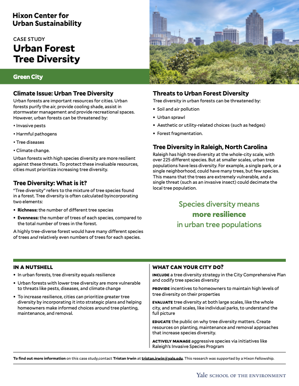 Case study one pager on urban forest tree diversity