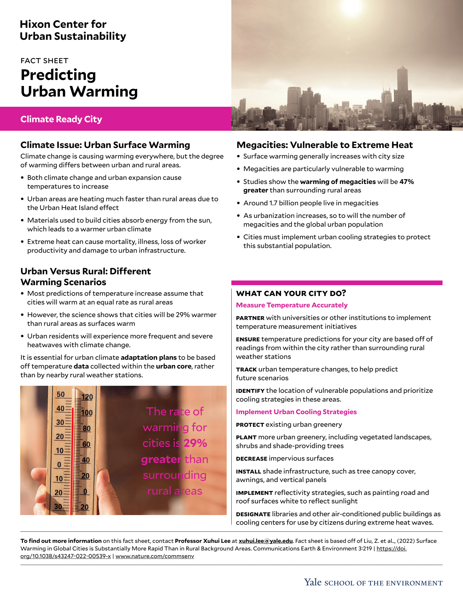 Fact sheet for predicting urban warming tool
