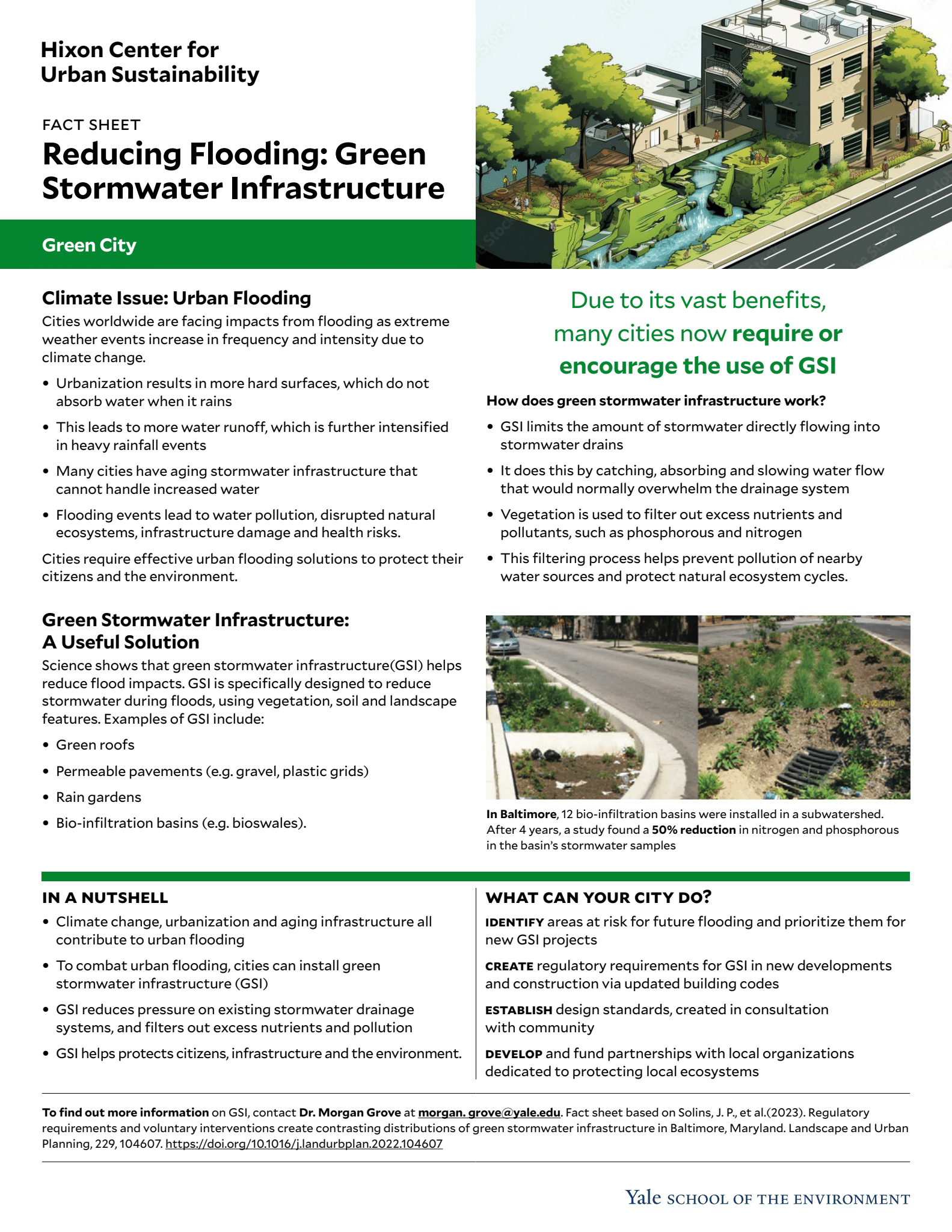 Fact sheet for reducing flooding with green stormwater infrastructure tool