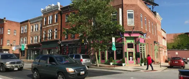 Baltimore city street with tree in the foreground
