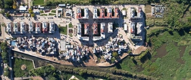 Aerial view of climate resilient housing complex in Buenos Aires, Argentina