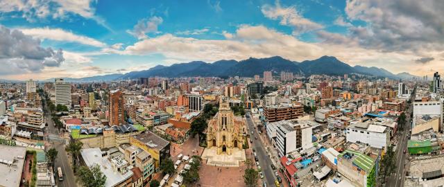 Aerial view of Bogota, Colombia with cloudy sky