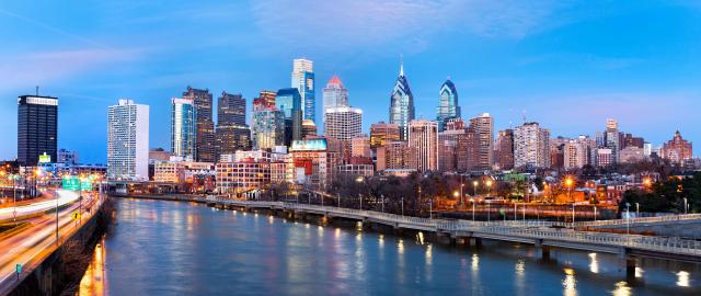 Philadelphia waterfront at dusk