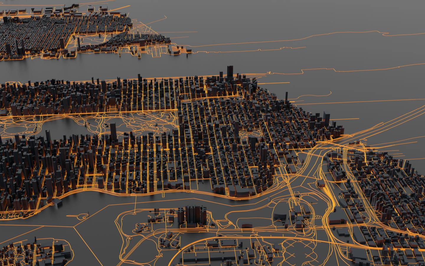 City top 3D rendering of street mapping and buildings