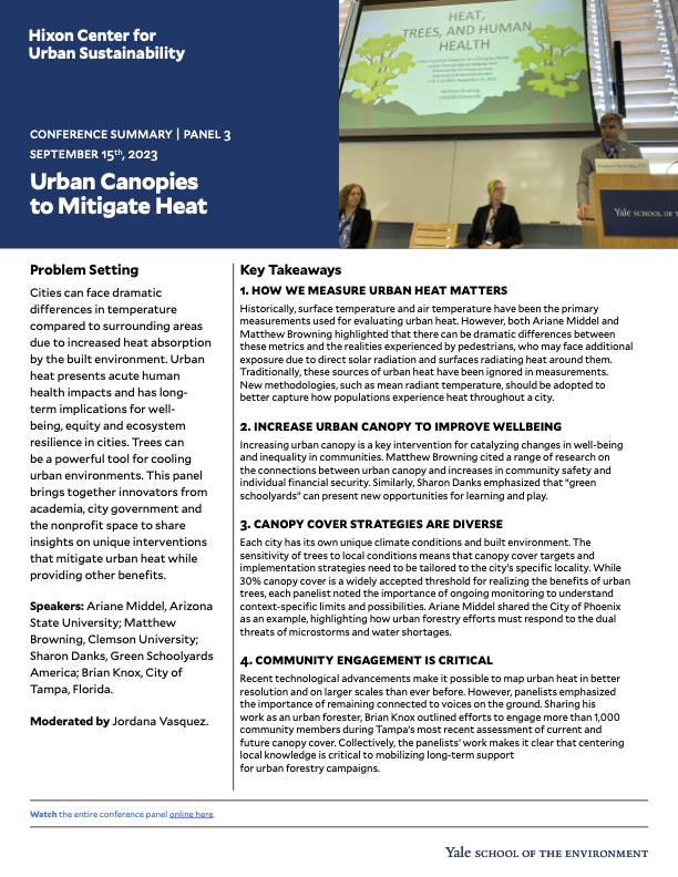 Conference summary for panel on using urban canopies to mitigate heat, page 1