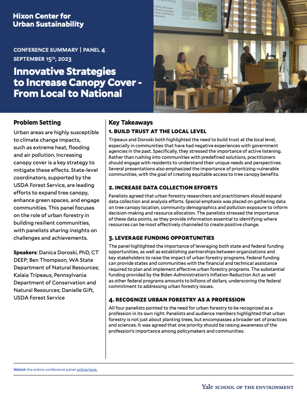 Conference summary for panel on innovative strategies to increase canopy cover, page 1