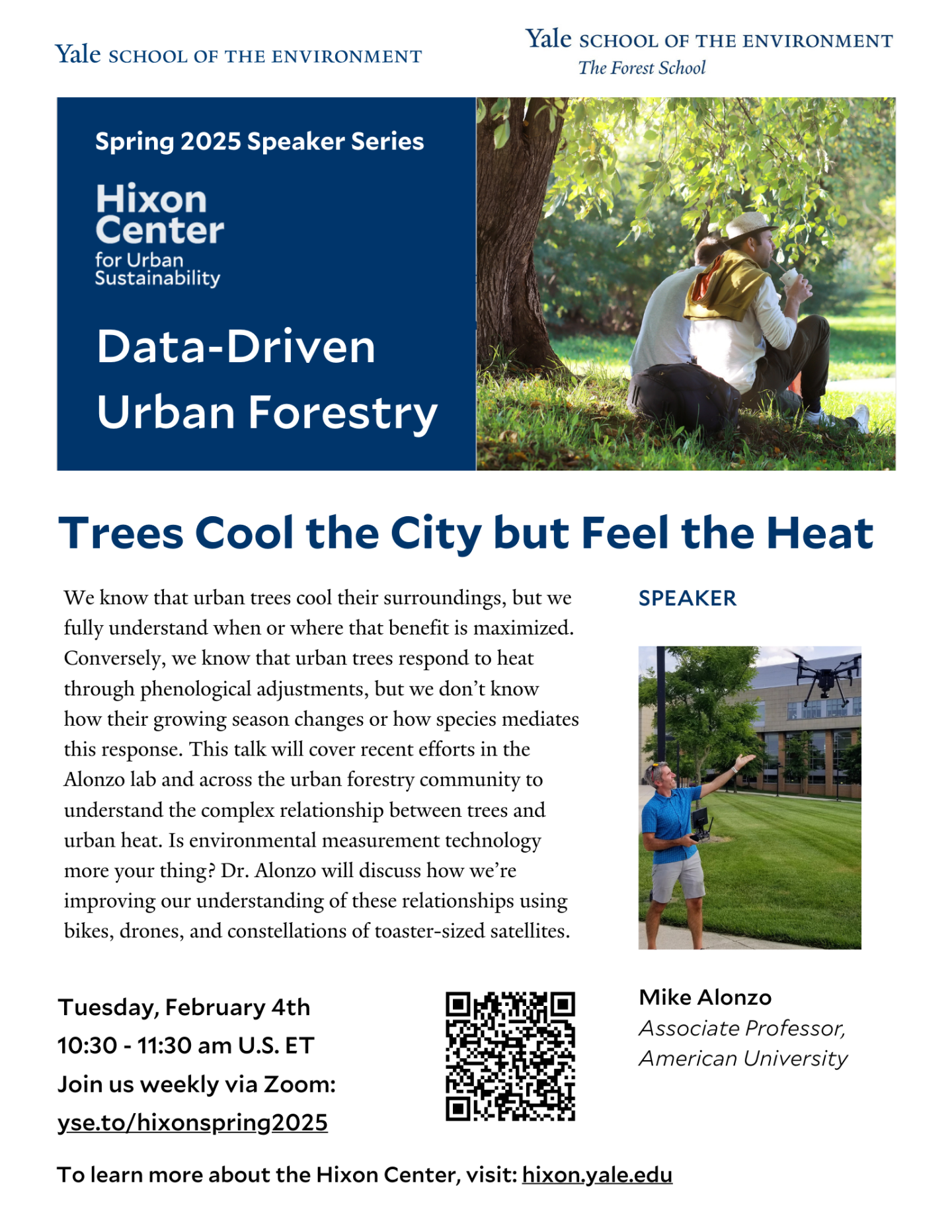 Poster of event on trees cooling the city but feeling the impacts of the urban heat island effect