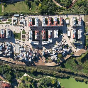 Aerial view of climate resilient housing complex in Buenos Aires, Argentina