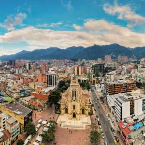 Aerial view of Bogota, Colombia with cloudy sky